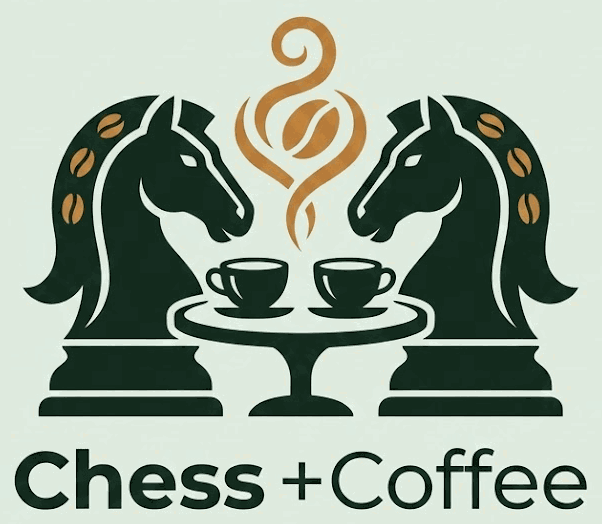 Chess+Coffee — two knights over a shared coffee table
